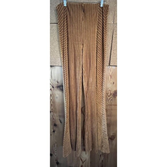 FREE PEOPLE Slim Velvet Stripe Pull On Flare Pant M Stretch Golden Tan - Picture 1 of 5
